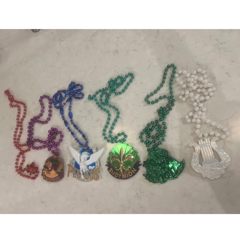 6 Vintage Y2K Mardi Gras Beads Lot Muses Bacchus Pegasus Endymion Orpheus Krewes